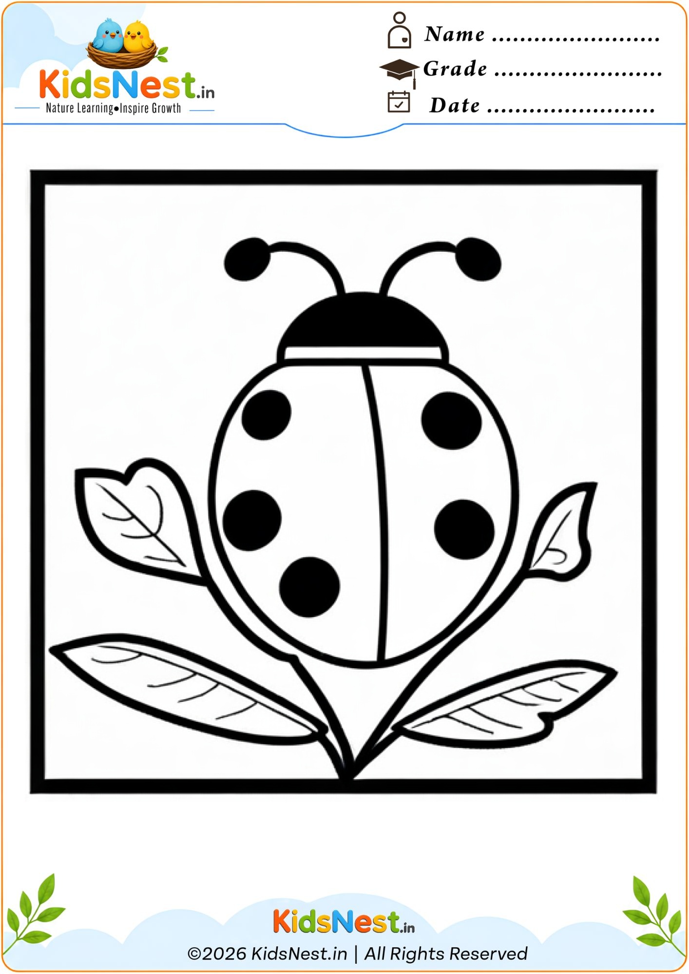 Free Printable Ladybug Coloring Worksheet for Kids