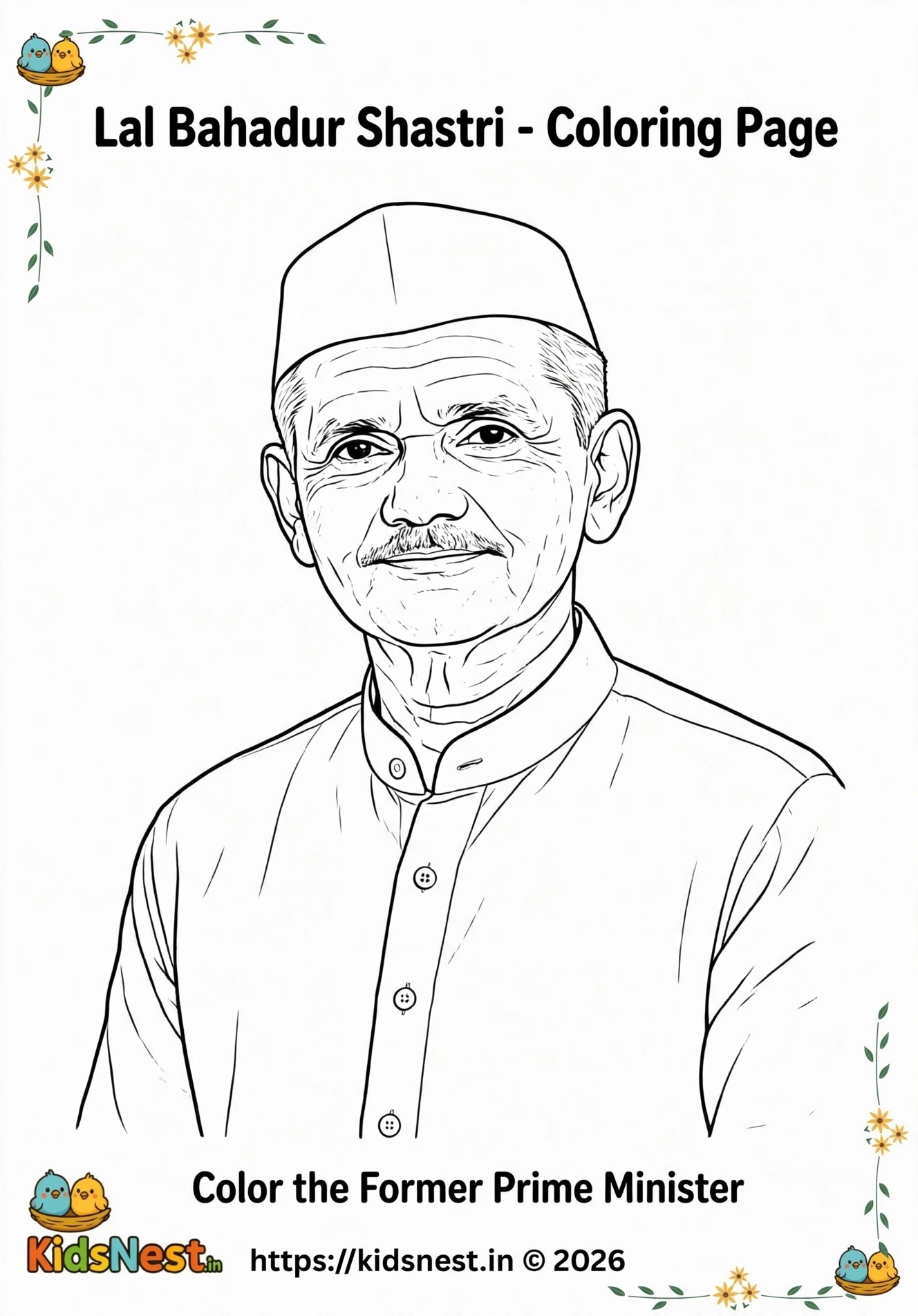 Lal Bahadur Shastri Coloring Page for Kids | Free Printable