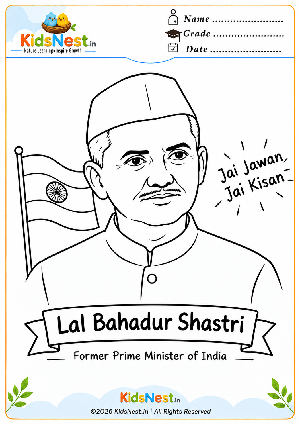 Lal Bahadur Shastri Coloring Page for Kids | Printable PDF