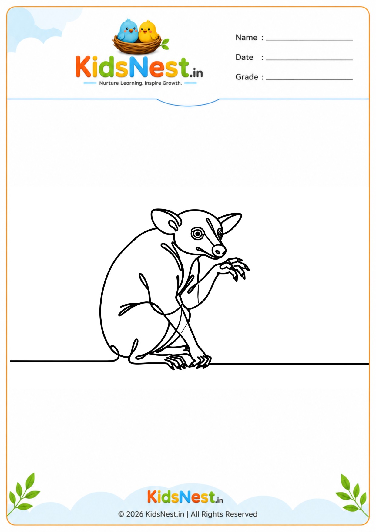 Lemur Animal Coloring Worksheet | Free Printable for Kids