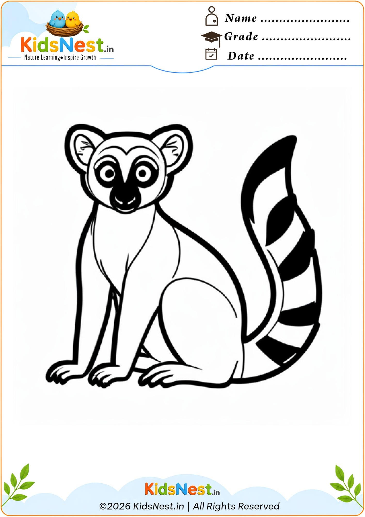 Free Printable Lemur Coloring Worksheet for Kids | Fun Learning