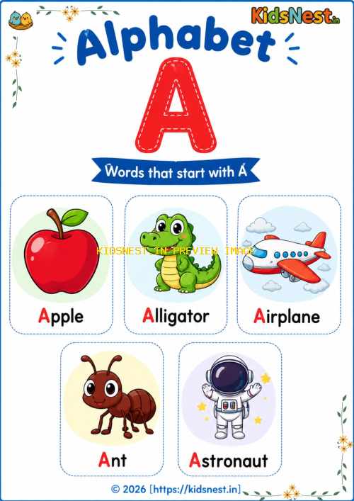 Letter A Vocabulary Chart for Kids | Printable Learning Sheet