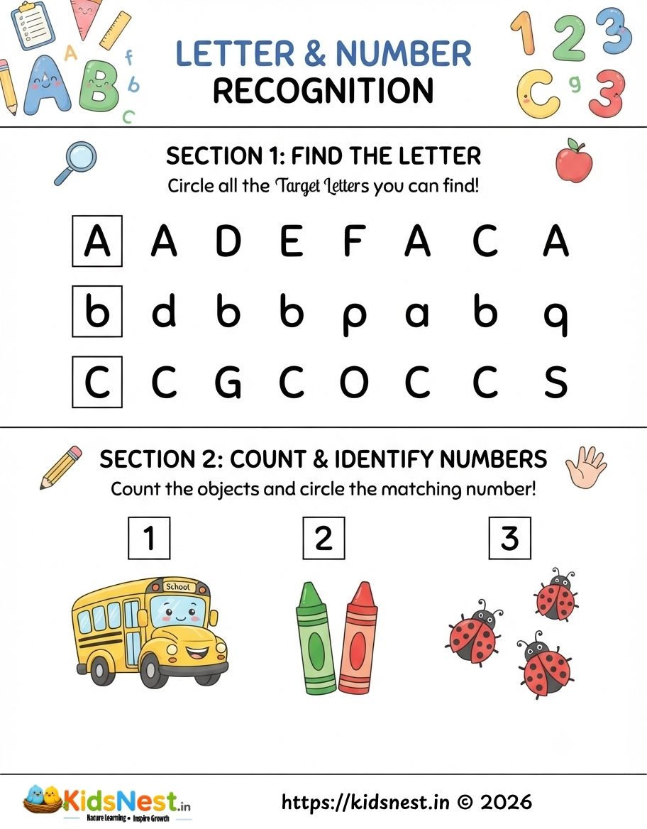 Free Printable Letter and Number Recognition Worksheets