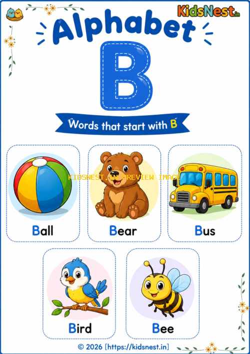 Letter B Vocabulary Chart: Printable Alphabet Worksheet for Kids