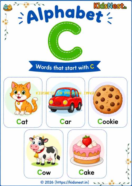 Letter C Vocabulary Chart for Kids | Printable Learning Sheet