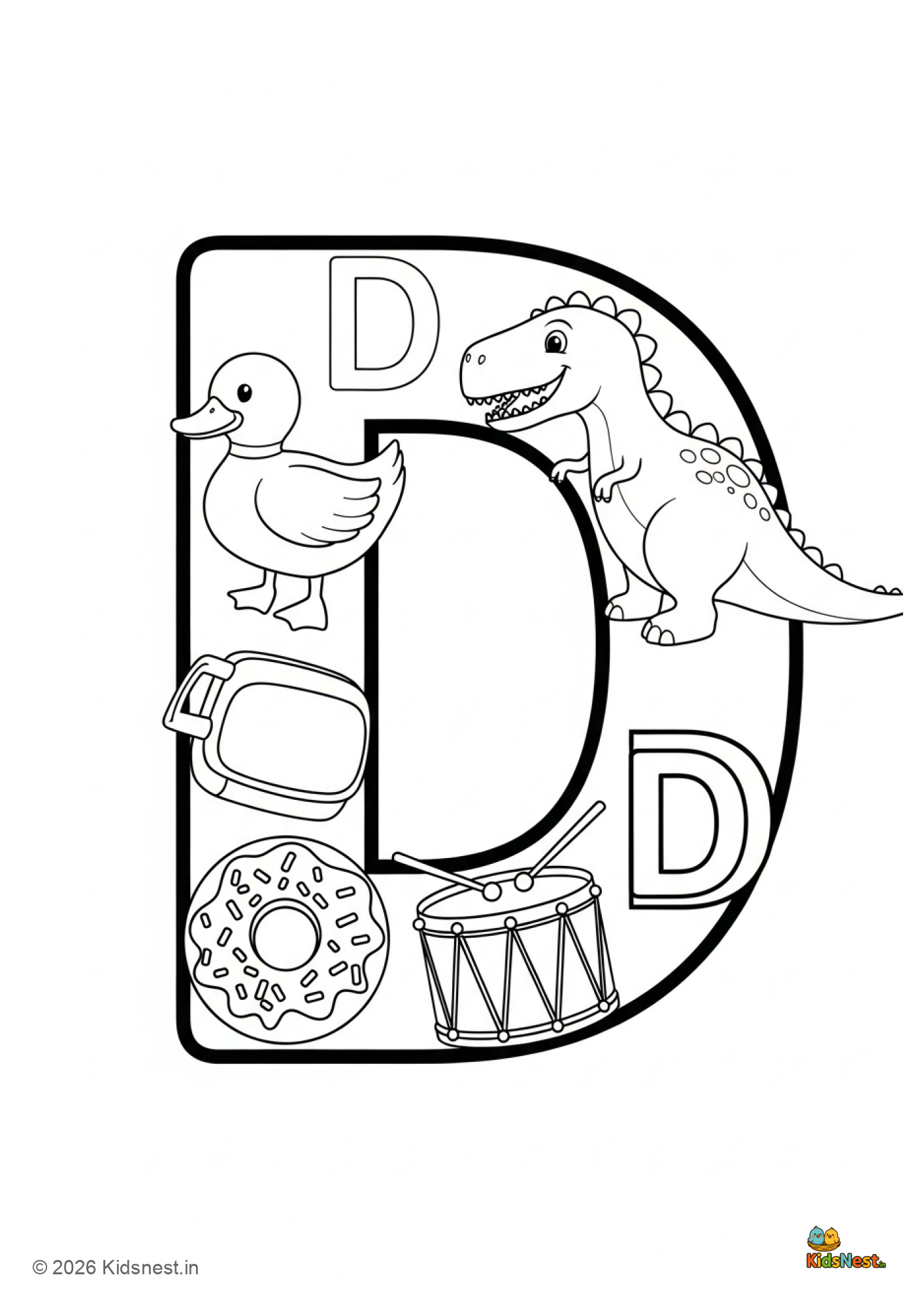 Letter D Coloring Page | Free Printable Worksheet for Kids