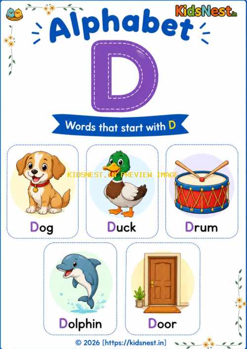 Letter D Vocabulary Chart for Kids | Printable Learning Sheet