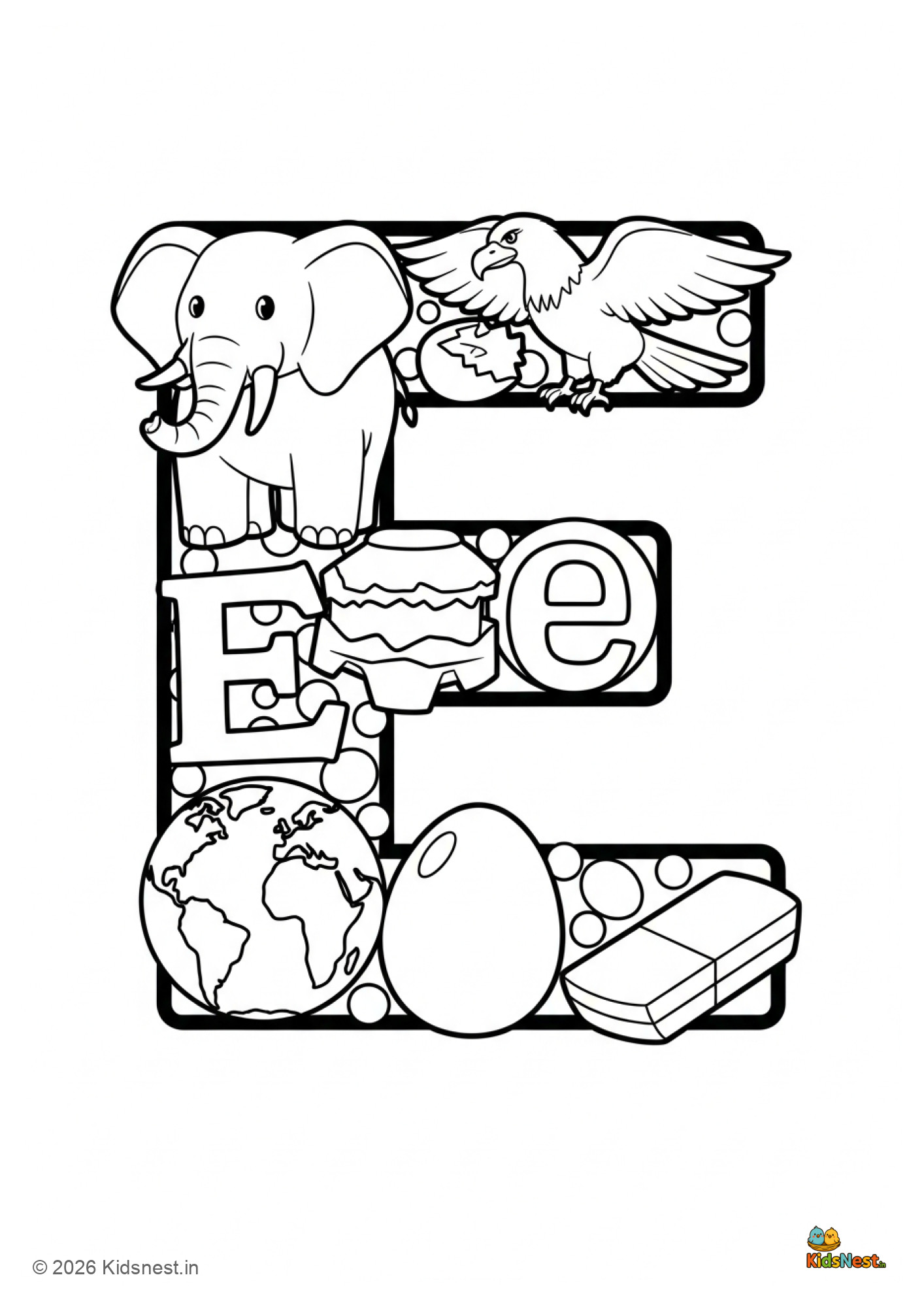 Letter E Coloring Page | Printable Alphabet Worksheet for Kids