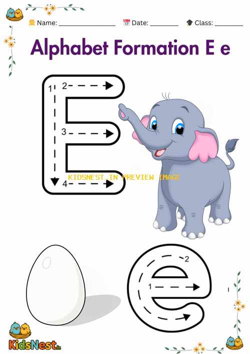 Free Printable Letter E Formation Worksheet for Kids