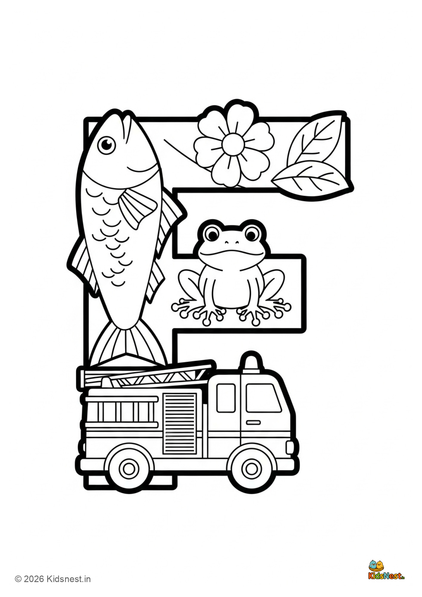 Letter F Coloring Page for Kids | Printable Alphabet Worksheet