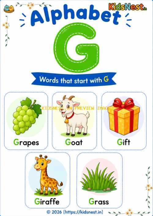 Letter G Vocabulary Chart for Kids | Printable Learning Sheet