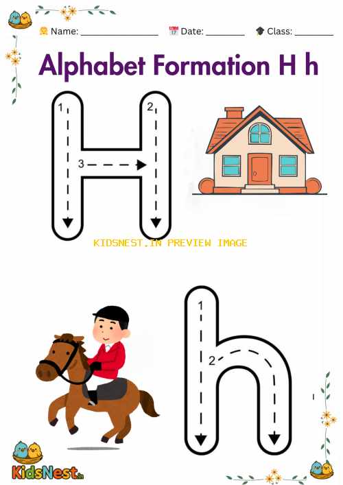 Printable Letter H Worksheet: Trace, Write & Learn for Kids