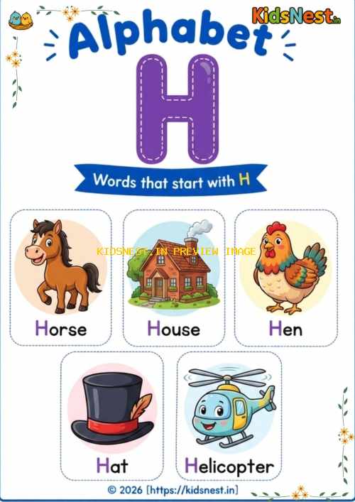 Letter H Vocabulary Chart | Printable Alphabet Worksheet for Kids