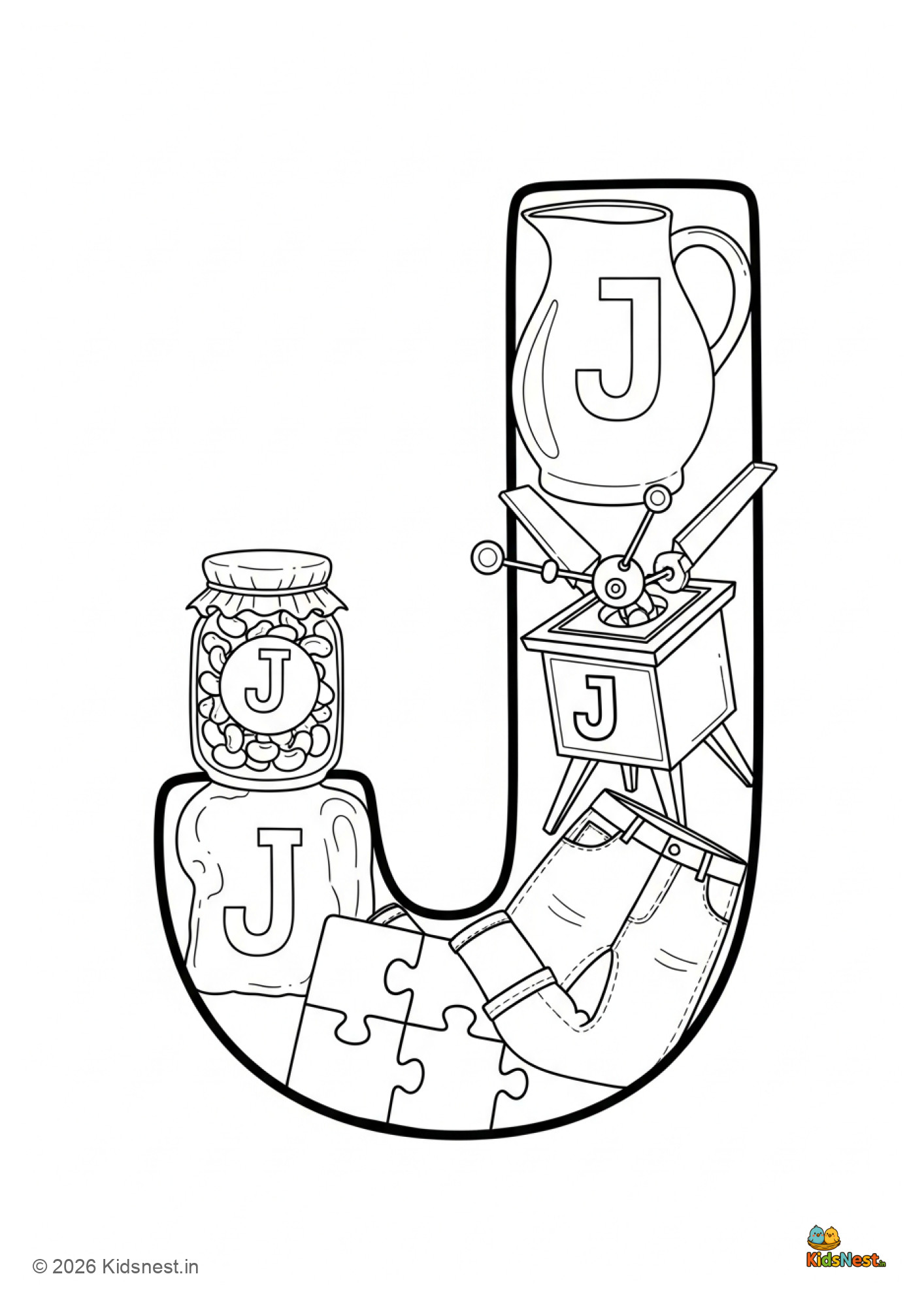 Letter J Coloring Page for Kids | Printable Alphabet Worksheet