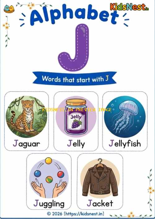 Letter J Vocabulary Chart for Kids | Printable Learning Sheet