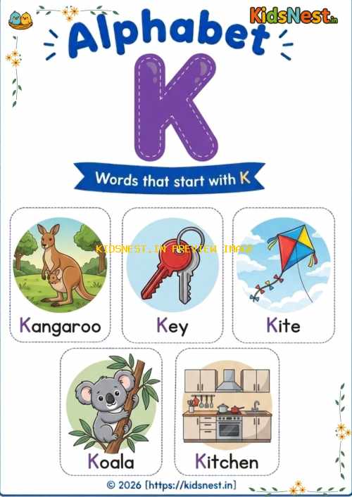 Letter K Vocabulary Chart for Kids | Free Printable PDF