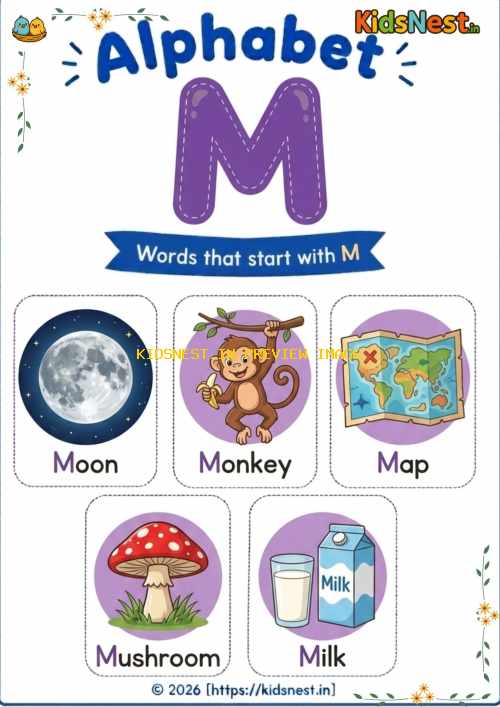 Letter M Vocabulary Chart: Printable Alphabet Learning for Kids