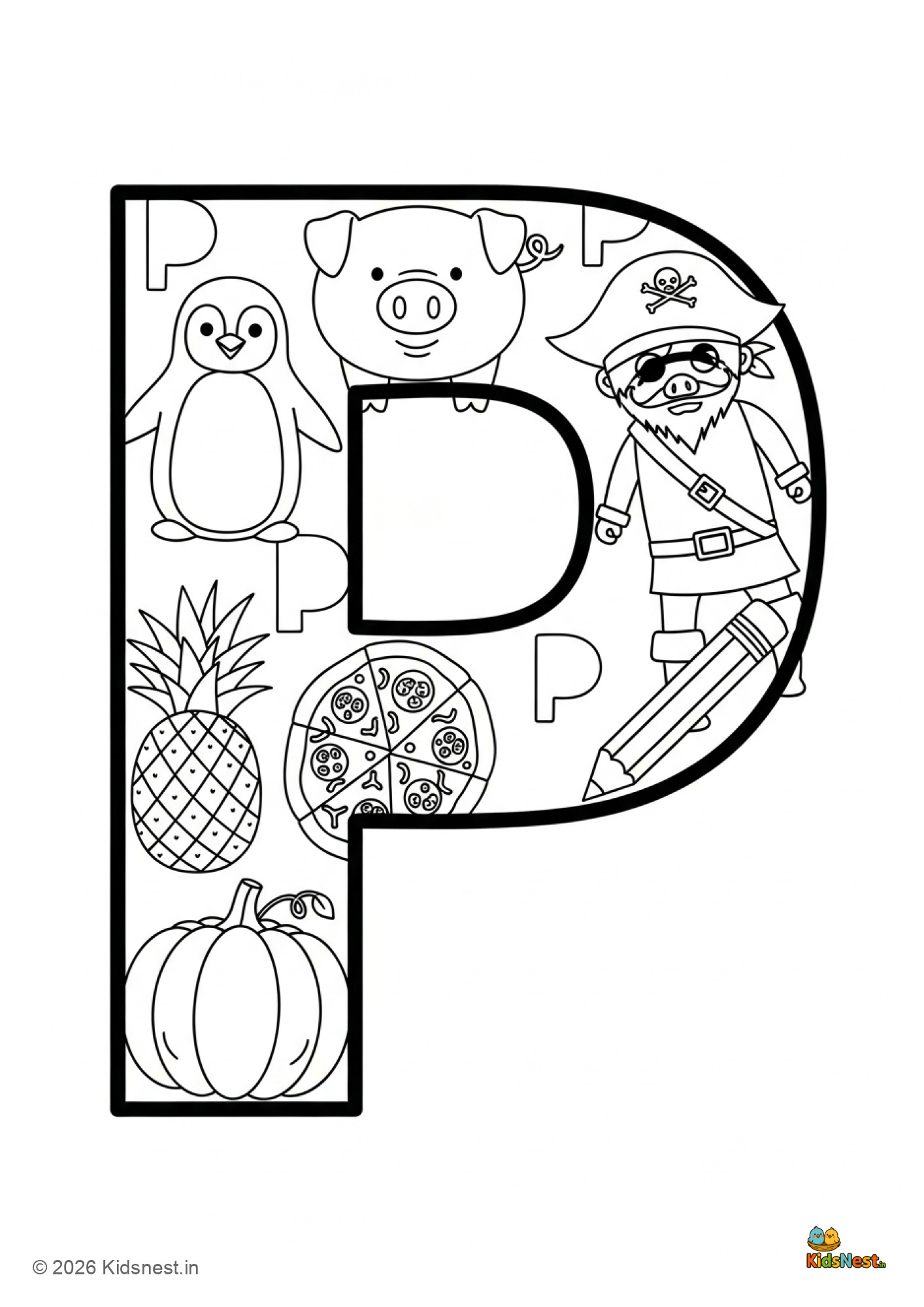 Letter P Coloring Page | Free Printable Worksheet for Kids
