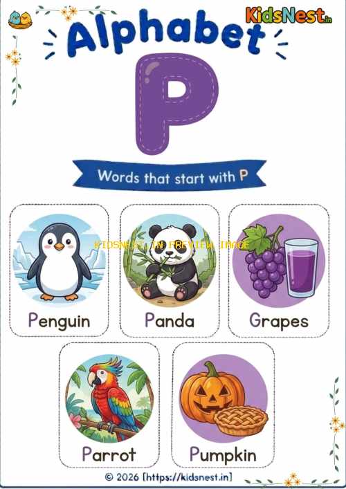 Letter P Vocabulary Chart for Kids | Free Printable Worksheet