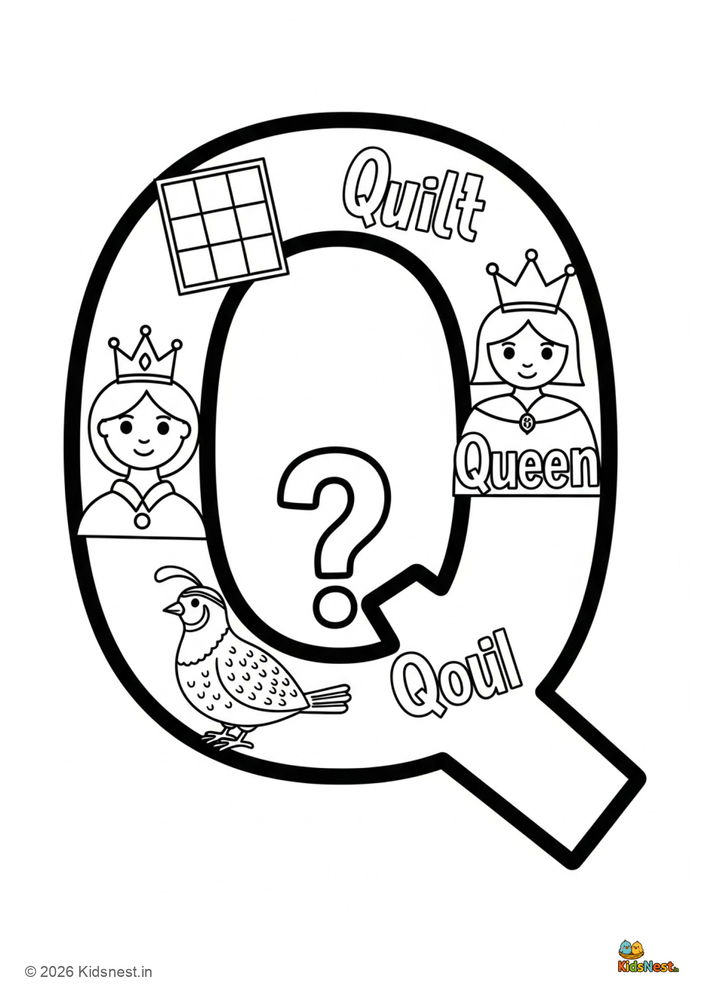 Letter Q Coloring Page for Kids | Printable Alphabet Worksheet