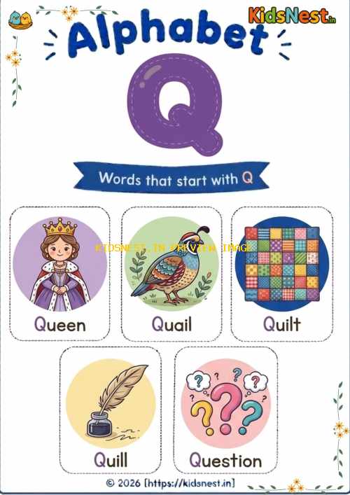 Letter Q Vocabulary Chart for Kids | Printable Learning Sheet