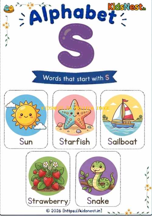 Letter S Vocabulary Chart for Kids | Free Printable Worksheet
