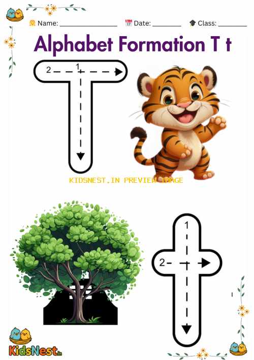 Printable Letter T Worksheet: Formation & Tracing for Kids