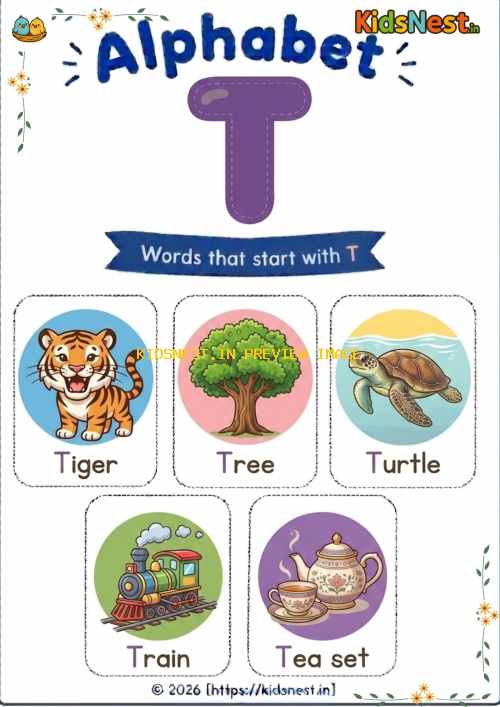 Letter T Vocabulary Chart for Kids | Printable Learning Sheet