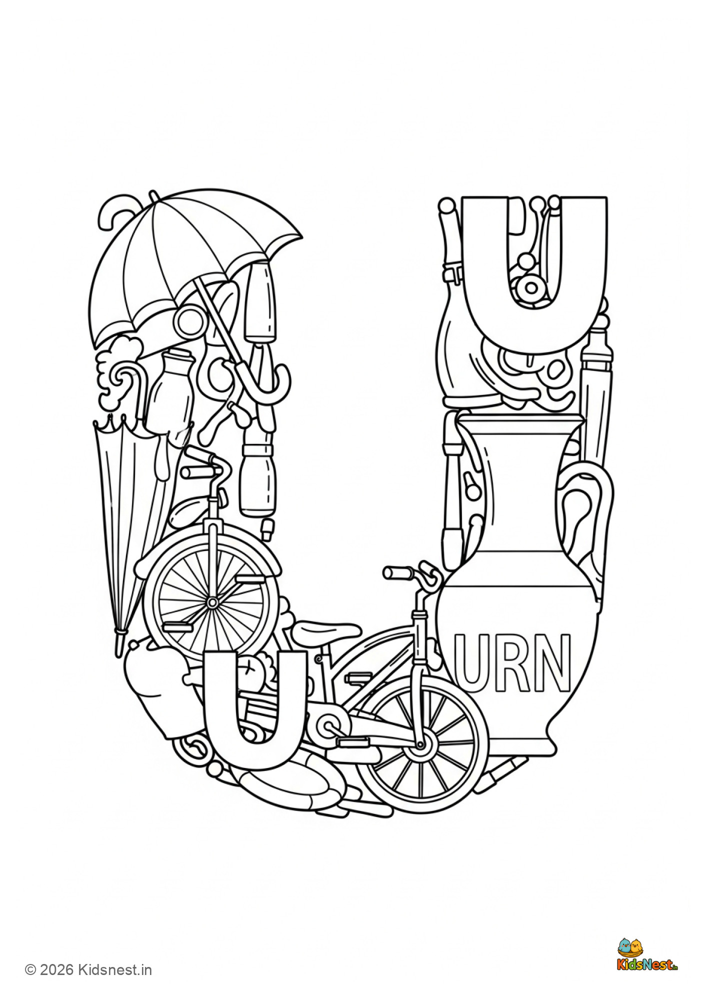 Letter U Coloring Page: Printable Educational Worksheet for Kids