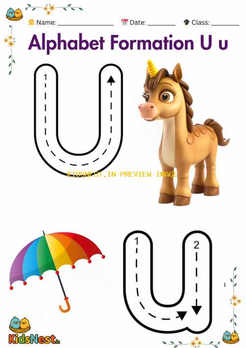 Letter U Formation Worksheet | Printable for Kids & Preschool