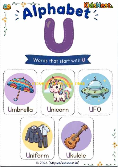 Letter U Vocabulary Chart for Kids | Free Printable Worksheet