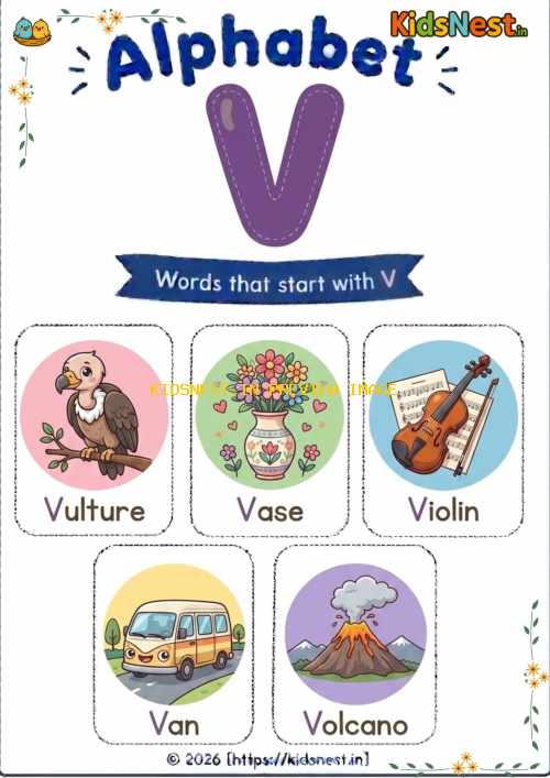 Letter V Vocabulary Chart for Kids | Printable Learning Sheet