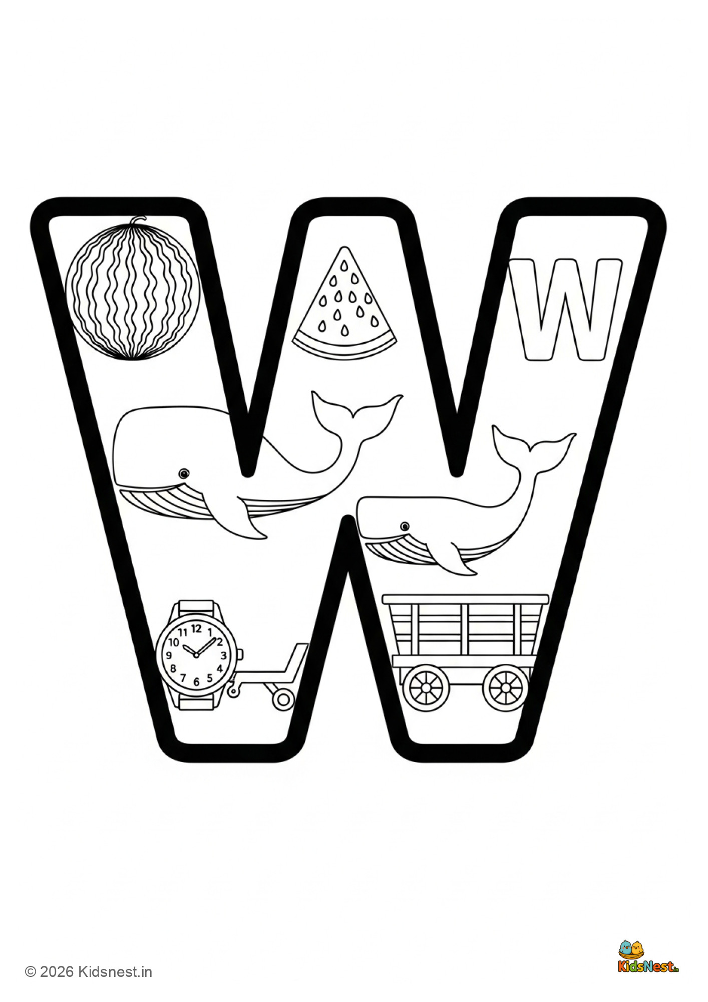 Letter W Coloring Page | Printable Alphabet Worksheet for Kids