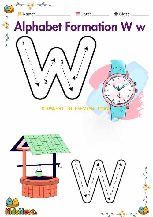 Printable Letter W Formation Worksheet for Kids