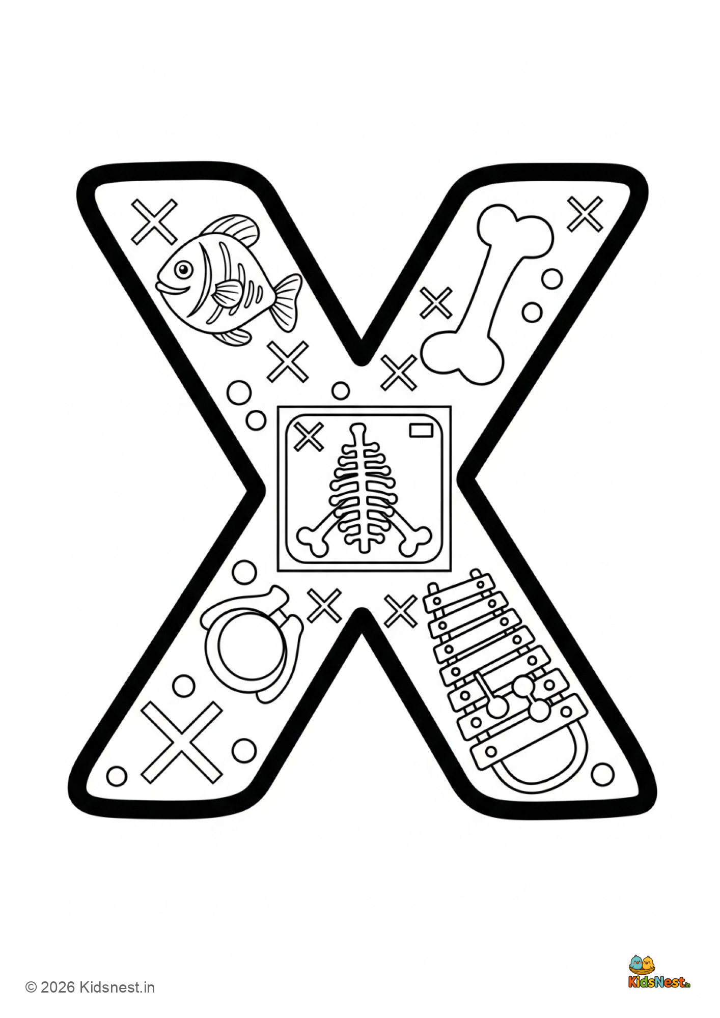 Letter X Coloring Page | Printable Worksheet for Kids