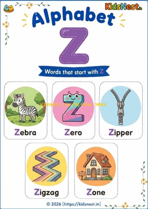 Letter Z Vocabulary Chart for Kids | Free Printable Worksheet