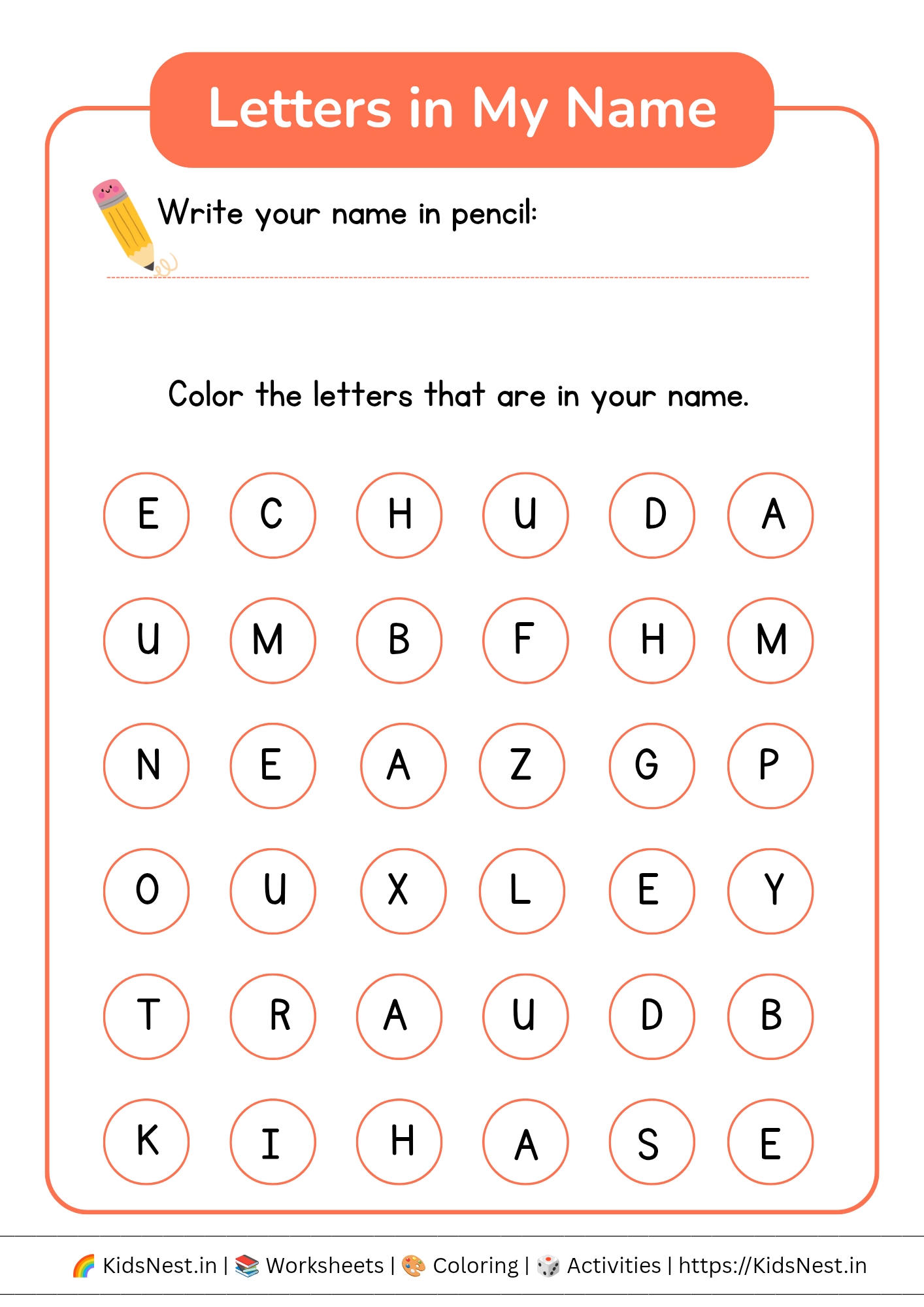Letters in My Name Coloring Worksheet | Printable Activity