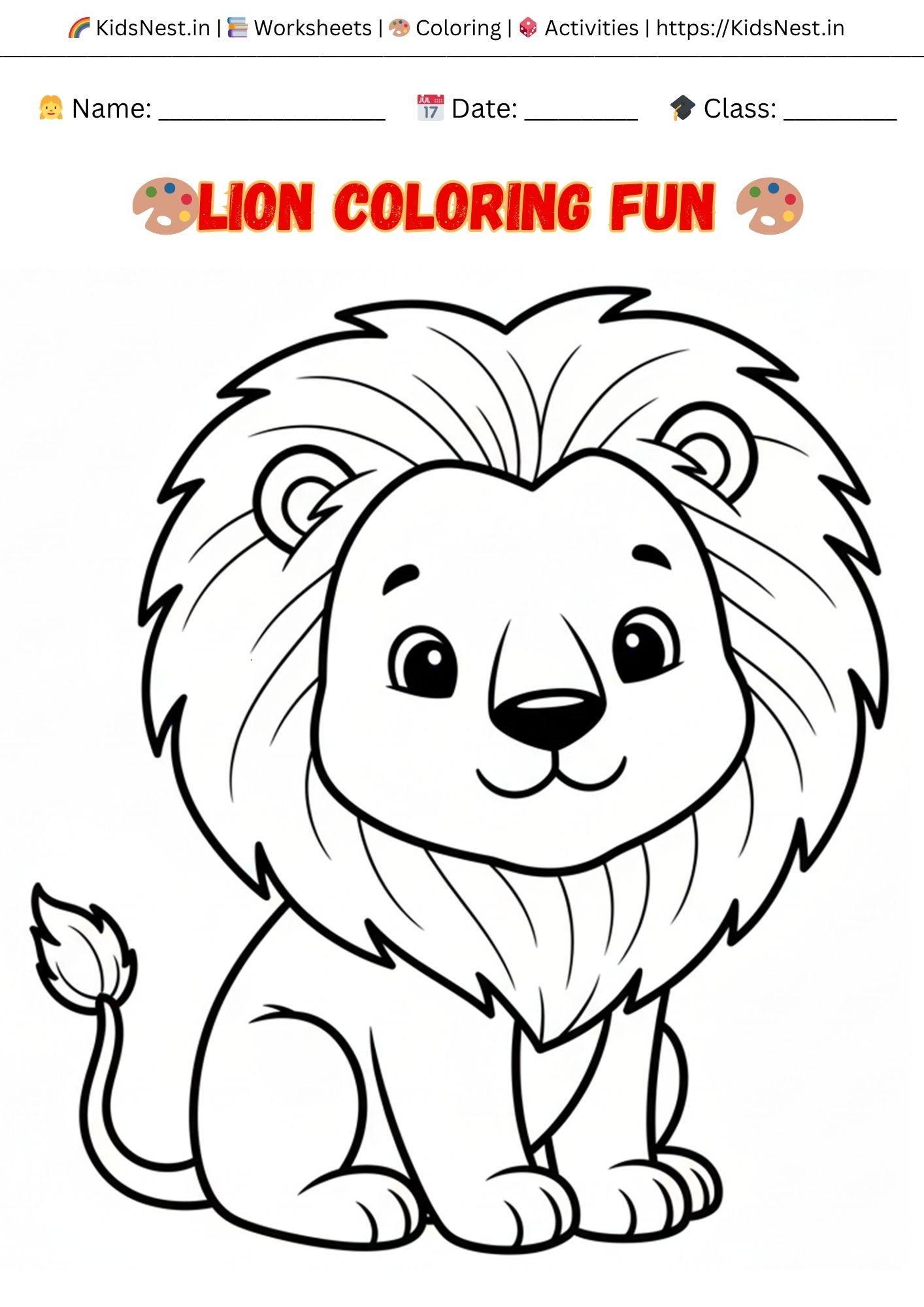 Printable Lion Coloring Page for Kids - Free Download