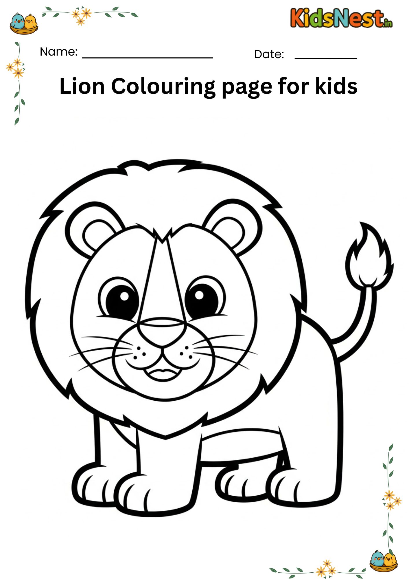 Free Printable Lion Coloring Page for Kids