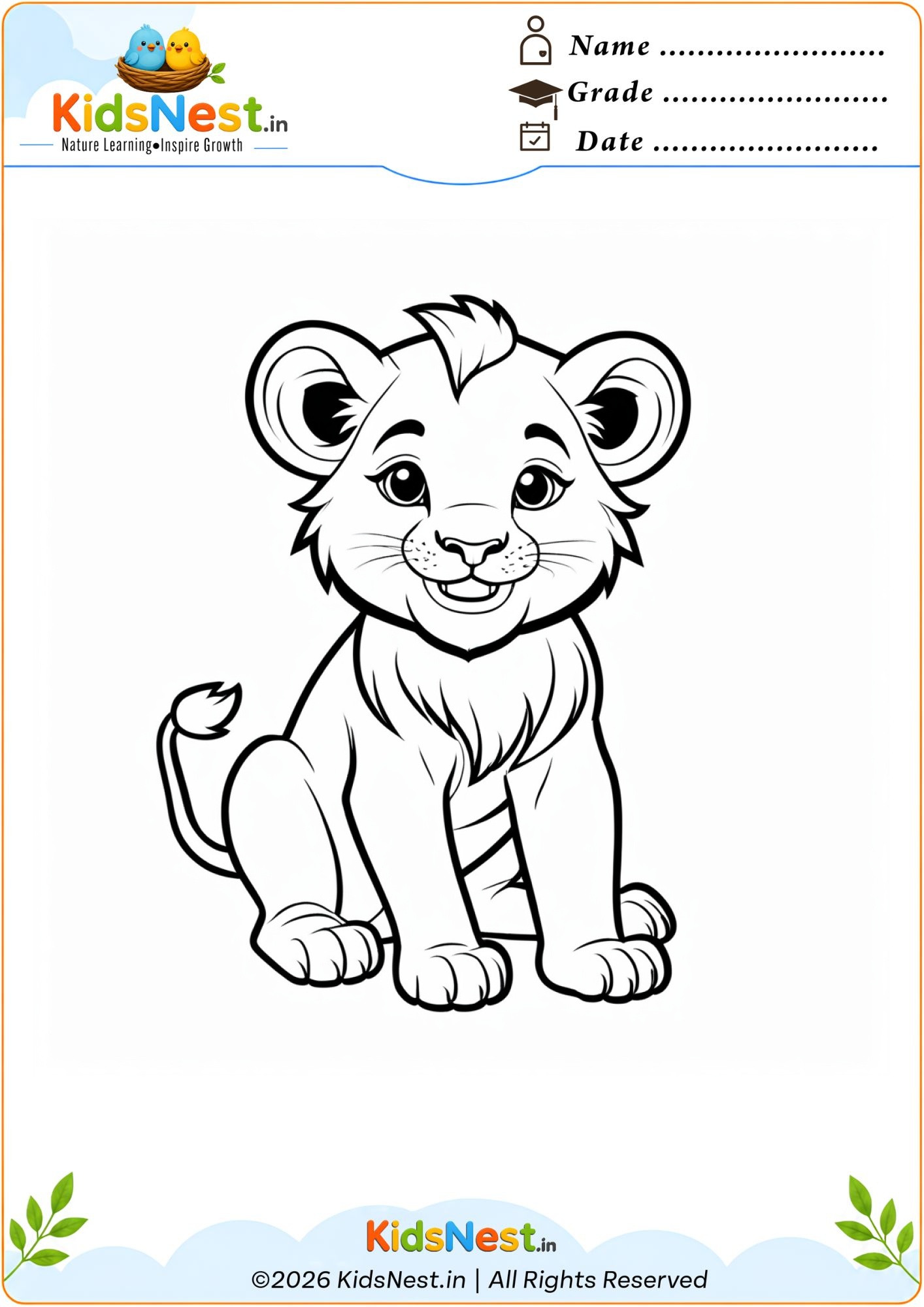Lion Cub Coloring Page for Kids | Free Printable Worksheet