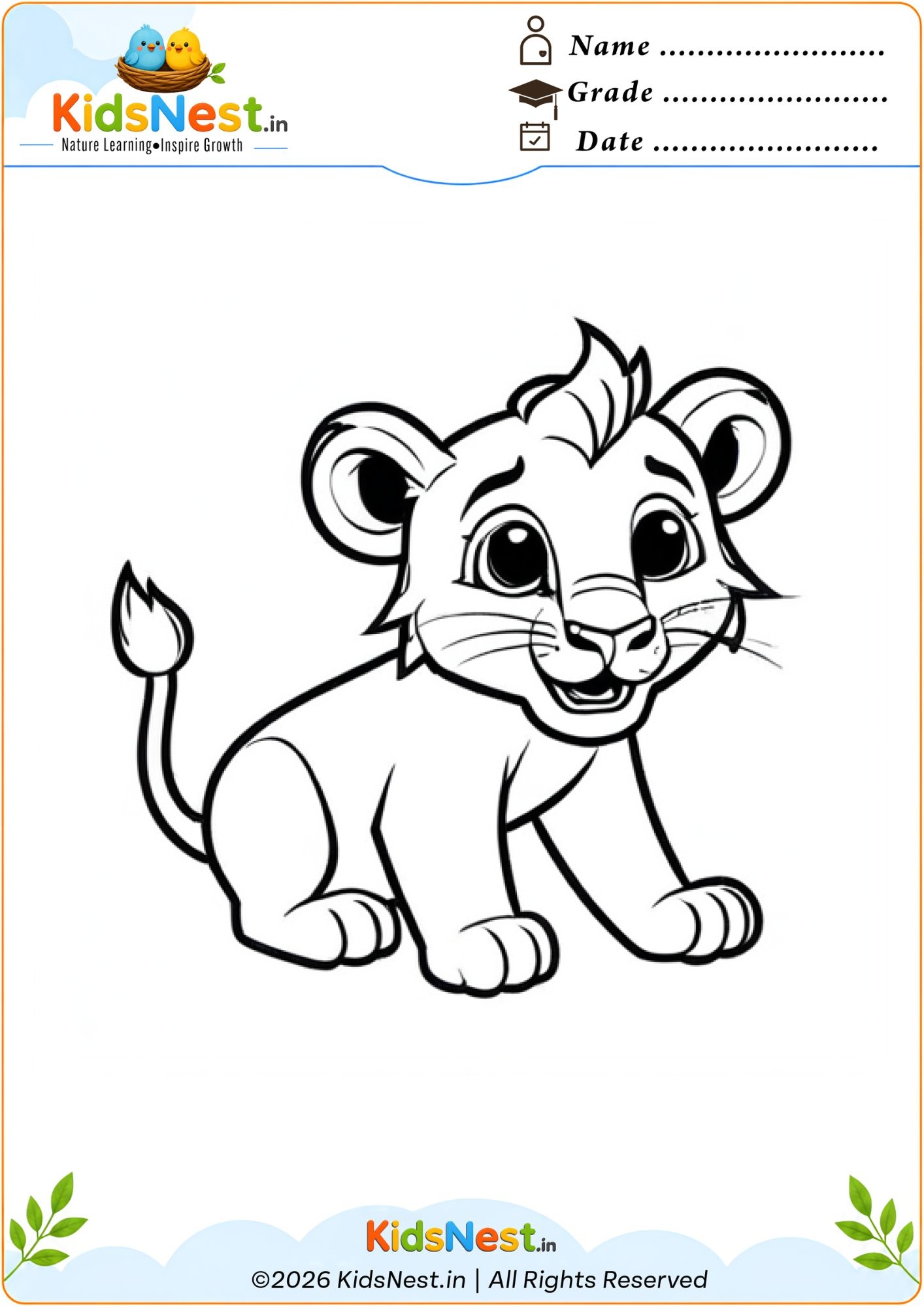 Lion Cub Coloring Page for Kids | Free Printable Worksheet