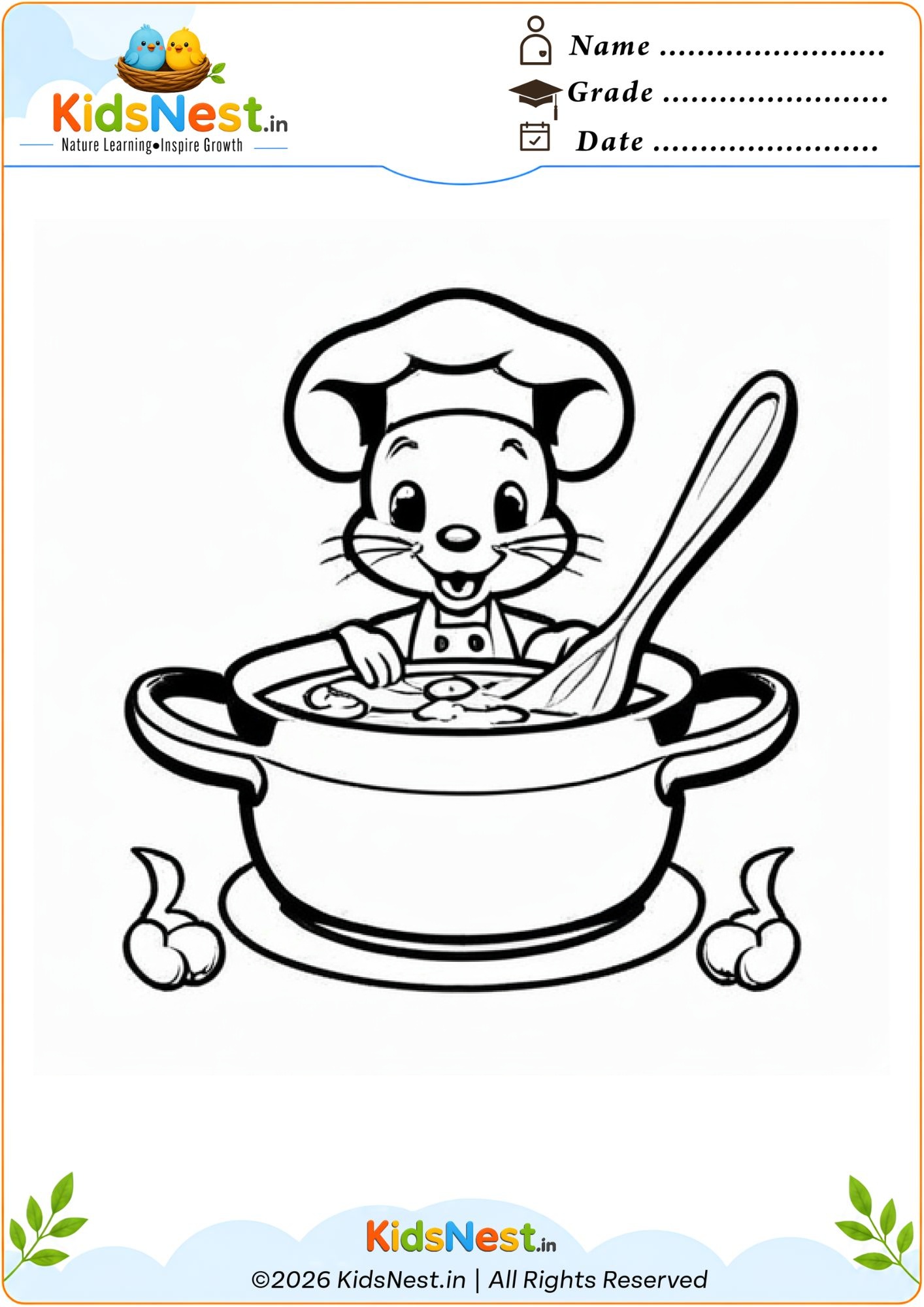 Little Chef Mouse Coloring Worksheet | Fun Printable for Kids