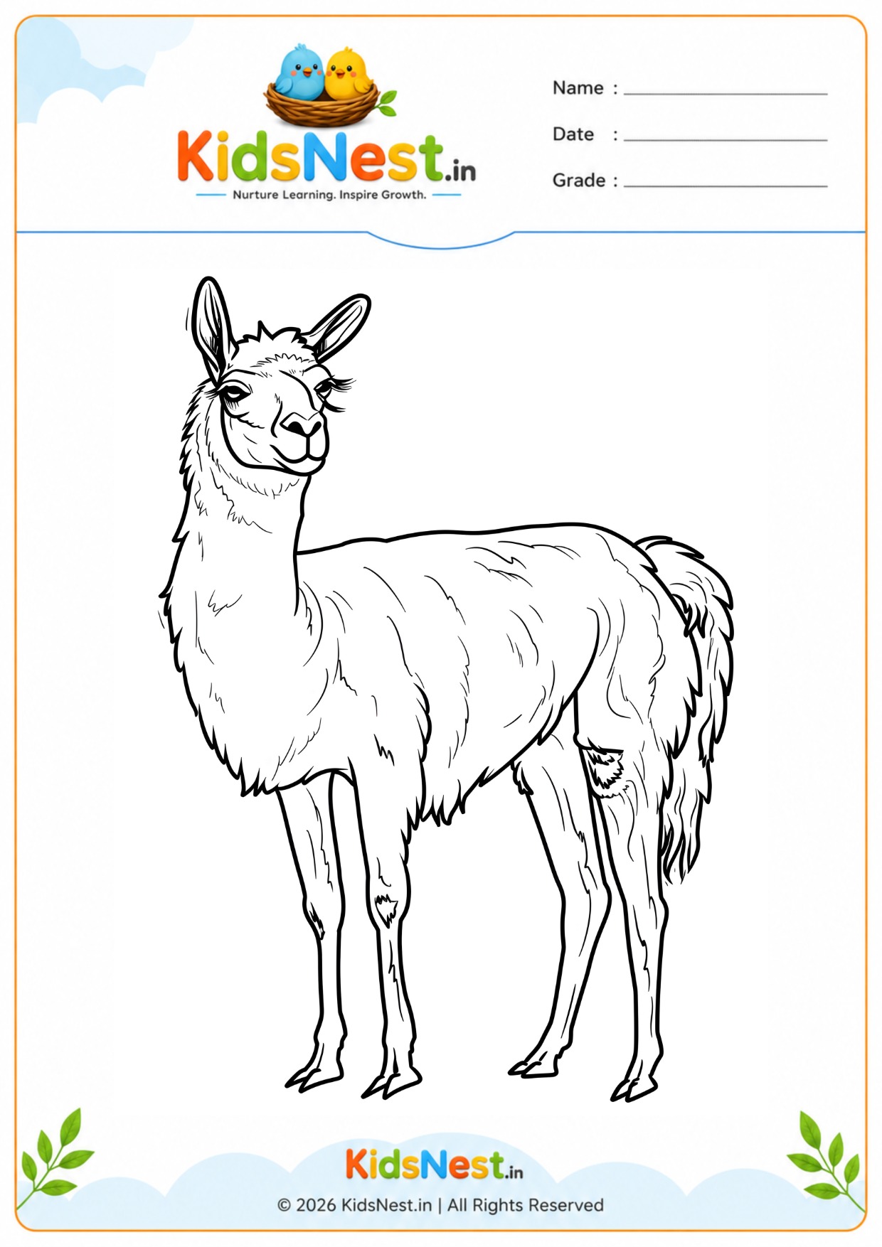 Free Llama Coloring Page for Kids | Printable Activity Sheet