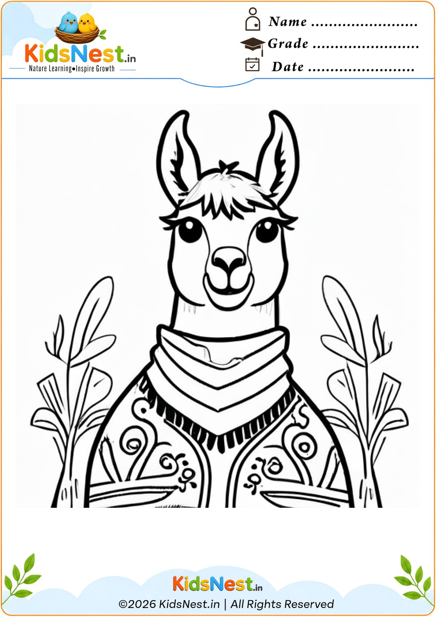 Free Printable Llama Coloring Page for Kids | Educational Fun
