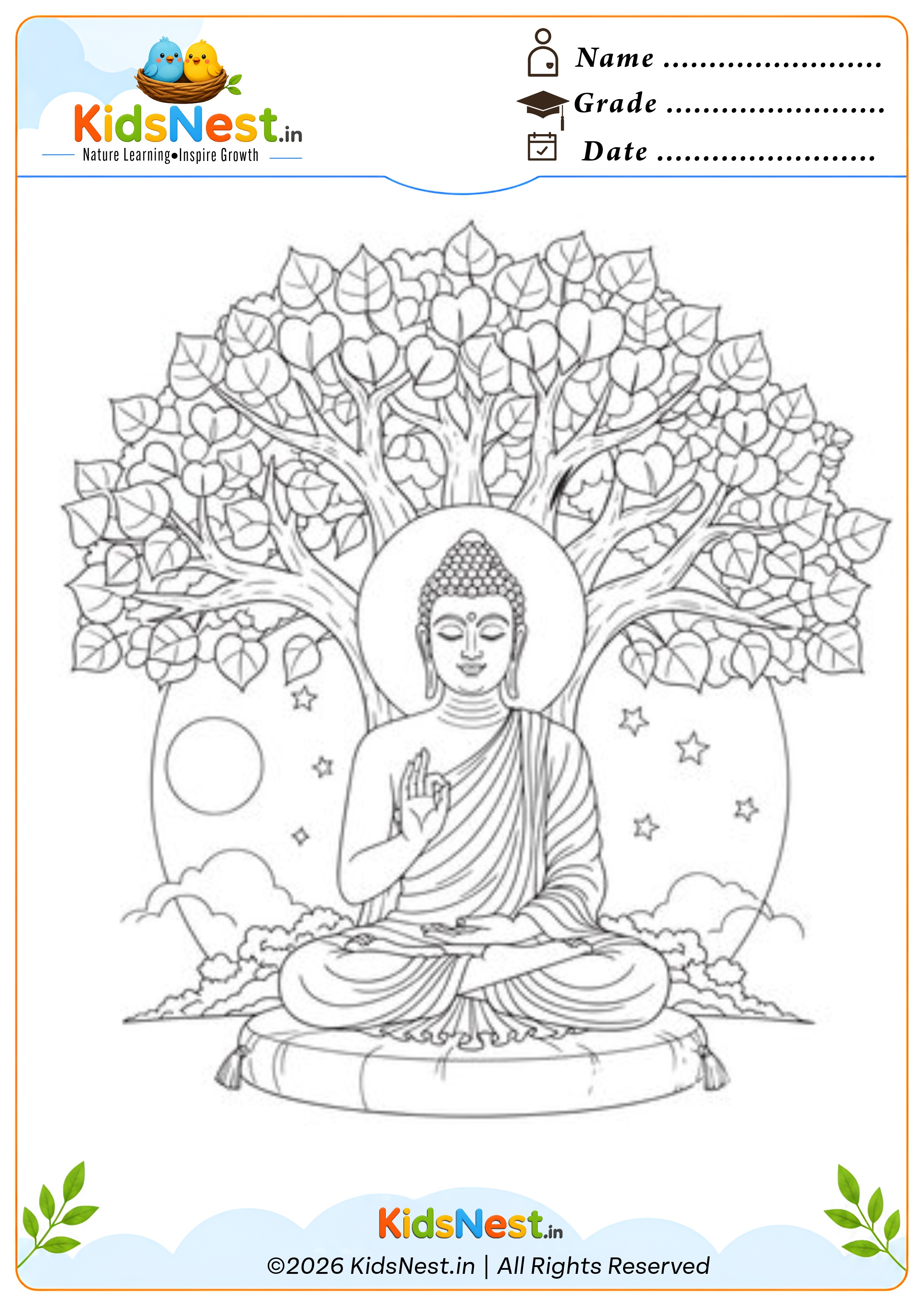 Lord Buddha Under Bodhi Tree Coloring Page for Kids