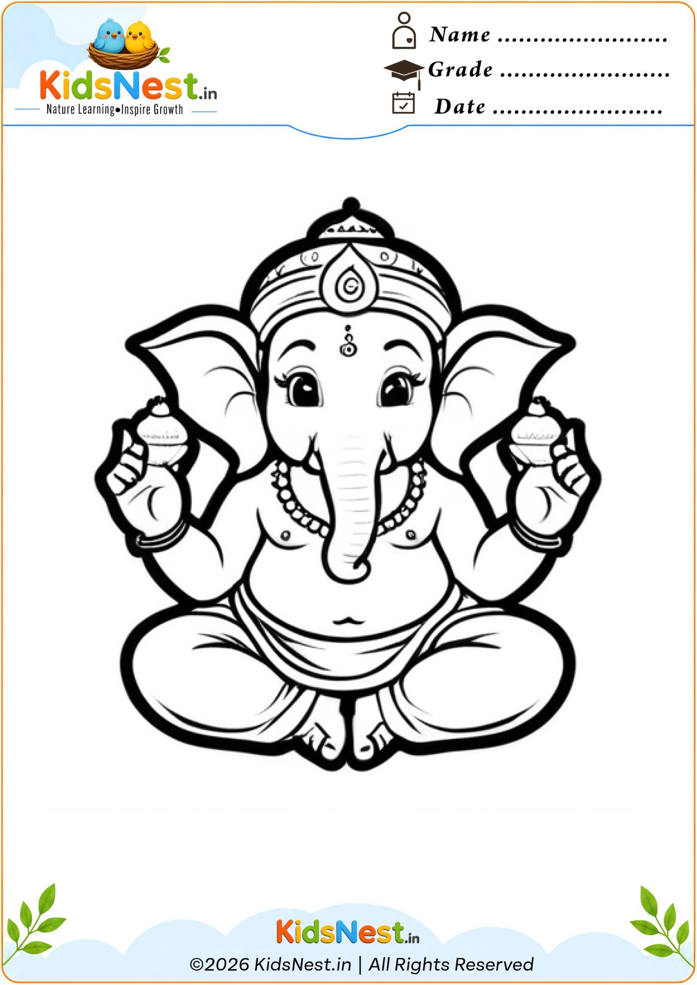 Lord Ganesha Coloring Page for Kids | Free Printable PDF
