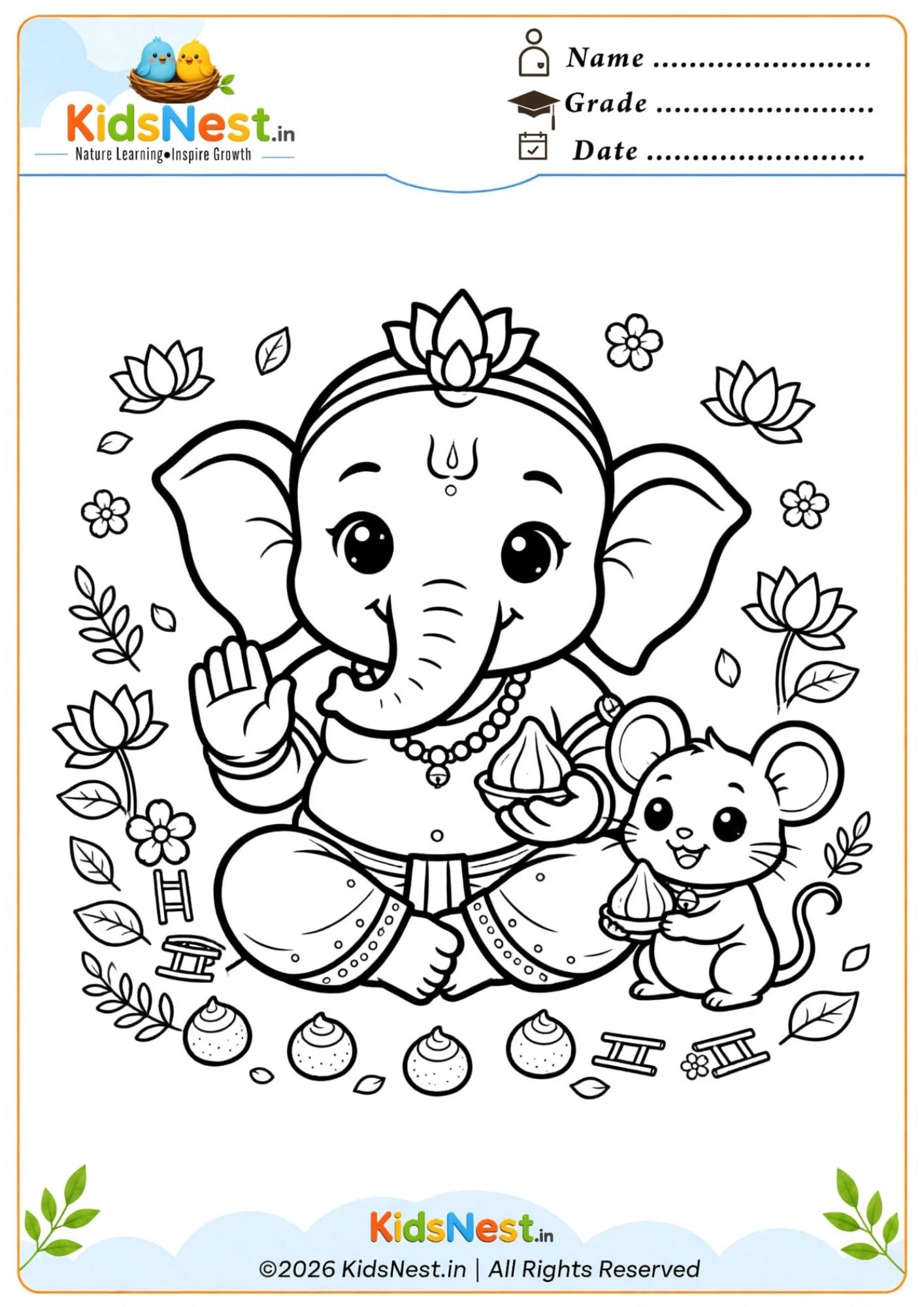 Lord Ganesha Coloring Page for Kids | Free Printable PDF