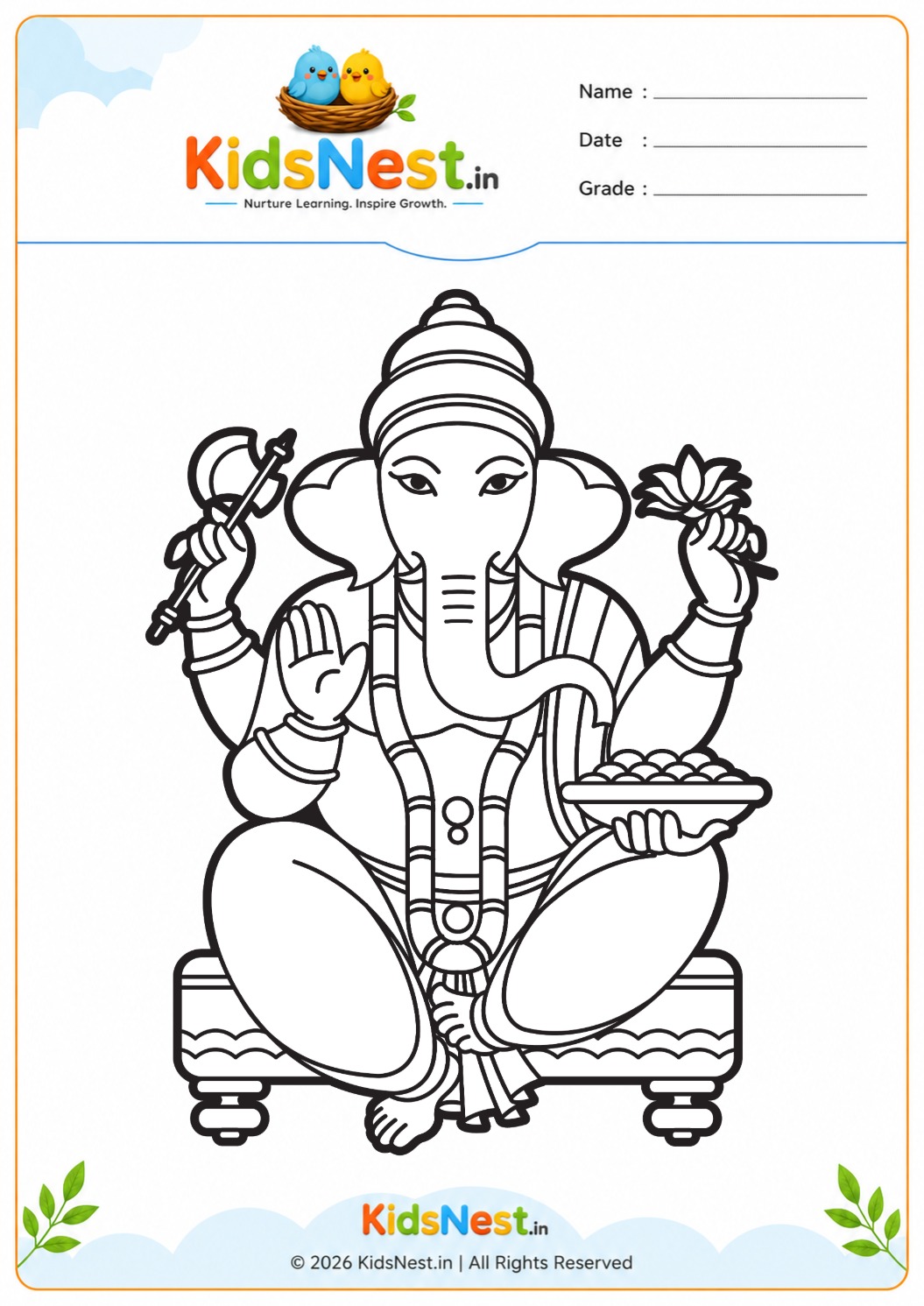 Lord Ganesha Coloring Worksheet for Kids | Free Printable