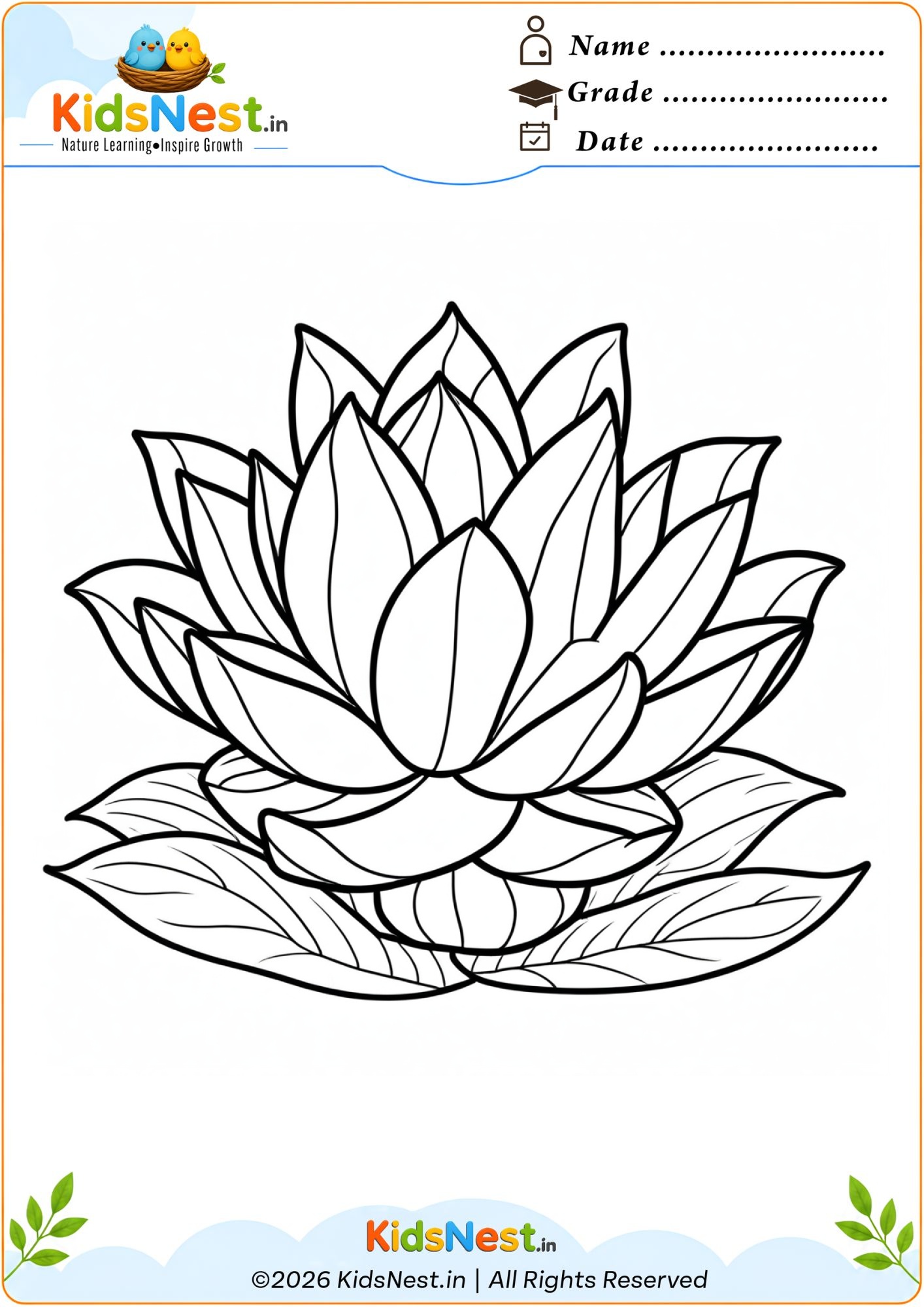 Free Printable Lotus Flower Coloring Page for Kids