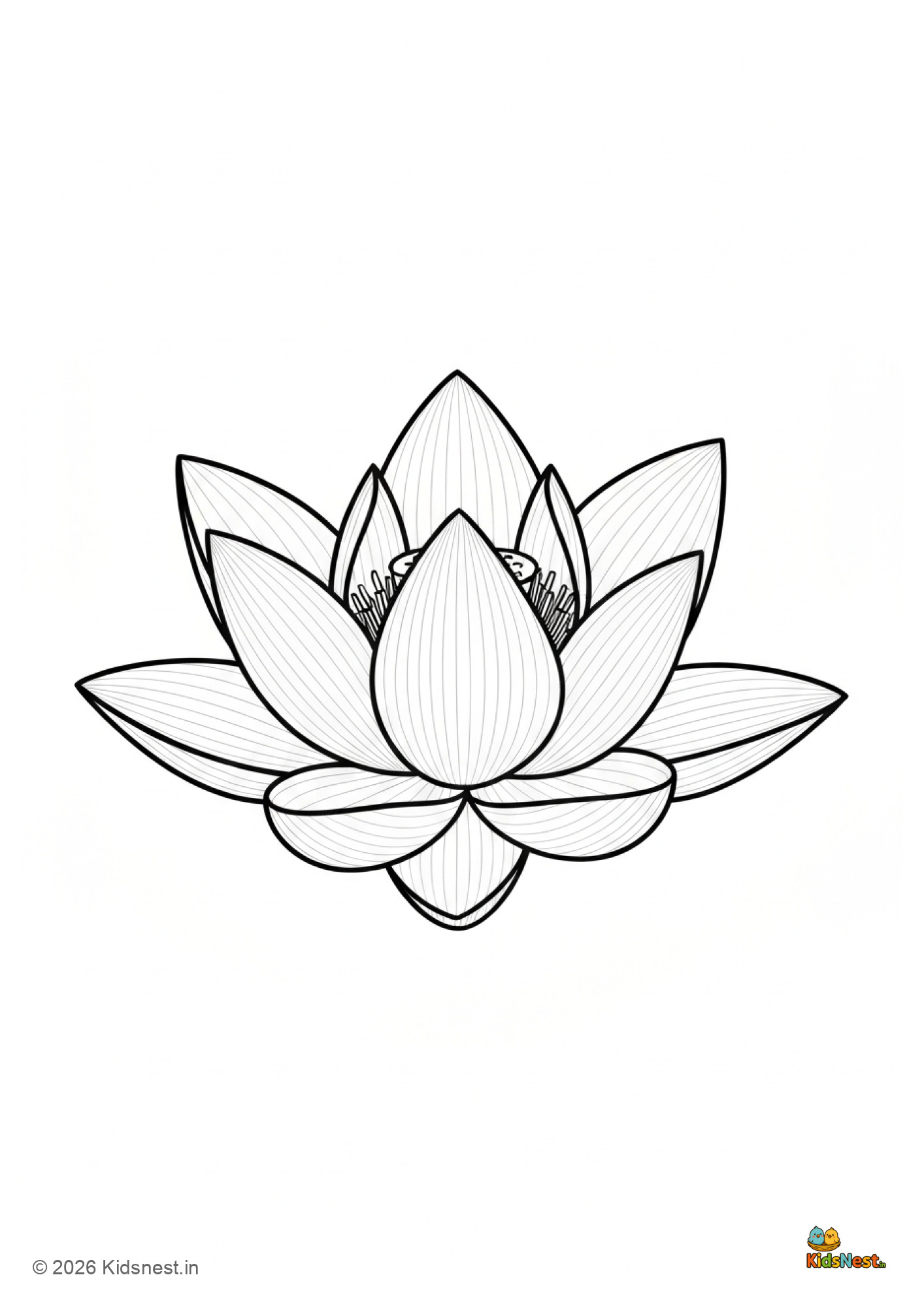 Lotus Flower Coloring Page for Kids | Printable PDF